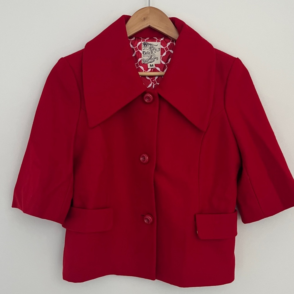 Tulle Red Women's Blazer with Wide Collar